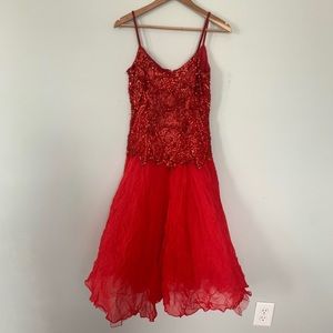 Vintage Beaded Silk Red Party Gown